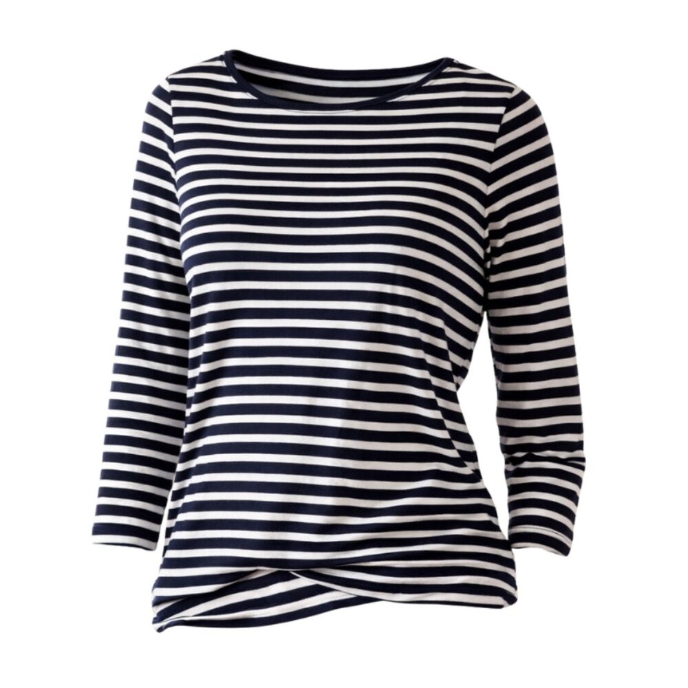 Talbots “The Talbots Tee” Skinny Stripe Bateau Neck  | Black & White | L Petite